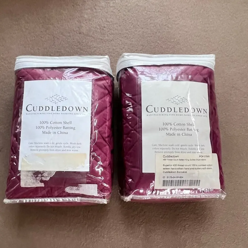 Cuddledown Set Of 2 King Size 100% Cotton Shell Quilted Shams Merlot Color NEW
